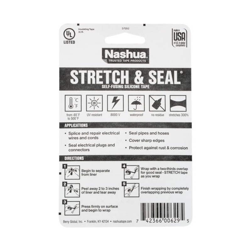 Nashua Self-Fusing Rubber Stretch and Seal Tape, 20 mil Thick,