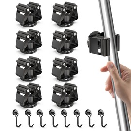 3-H Pack of 8 Magnetic Broom Holder, Tool Holder, Garden Tool Holder, Stainless Steel Broom Holder, Wall Hanging Broom with 8 Magnetic Hooks for Kitchen, Bathroom, Garage, Garden, Home, Black