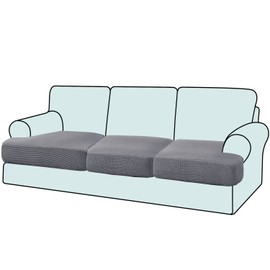 GAMUKAI 3PC Stretch T Cushion Sofa Slipcovers Individually Sofa Cushion Covers for 3 Cushion Couch Seat Cushion Covers (3, Light Grey)