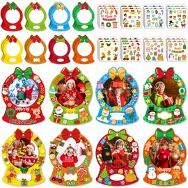 Blosssound 24 Pcs Christmas Photo Frame Craft with Stickers Christmas Snow Globe Picture Frame Craft Xmas Party Art Gifts for Christmas Winter Holiday Decoration School Classroom Home DIY Activities