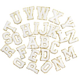 26 Self Adhesive Chenille Letter Patches, 2.16'' Stick On A to Z Patch Stickers for Fabric, Clothes, Jeans, Hat, Thick Embroidery Strong Sticking for Personalizing Tavel Makeup Bag, Bible Cover-White