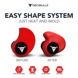 Decibullz - Custom Molded Earplugs, 31dB Highest NRR, Comfortable Hearing Protection for Shooting, Travel, Swimming, Work and Concerts (Red)