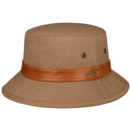 Stetson Chino Twill Bucket Fabric Hat UV Protection Leather Strap Men Summer, brown, XXL