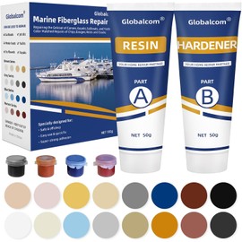 Globalcom Fiberglass Boat Repair Kit, (Color Match) Gel Coat Repair Kit for Boats, Marine Fiberglass Repair Kit for Boats, Epoxy Filler for Boats, Fiberglass Repair Kit Fix Holes Chips Pit Cracks