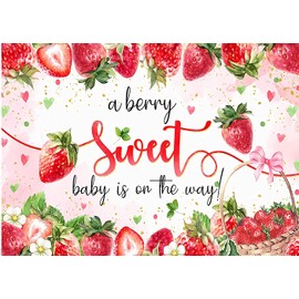 CHAIYA 7x5ft Strawberry Baby Shower Backdrop - Pink Vinyl - Includes: Strawberry Baby Party Photo Backdrop x 1(Folding)
