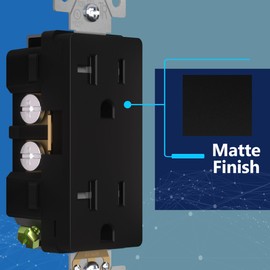 LIDER Matte Finish Decorator Receptacle with Interchangeable Face Cover, Child Safe Tamper-Resistant Wall Outlet, Commercial Grade, Self-Grounding, 20A 125V, UL Listed, LR20-TR-BK5P, Black, 5 Pack