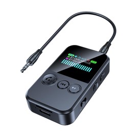 Bluetooth Transmitter for TV to 2 Headphones, Bluetooth AUX Adapter for Car Handsfree Call, TSNAM 3.5mm Wireless Transmitter Receiver with LED Display for Airplane/Stereo/Gym
