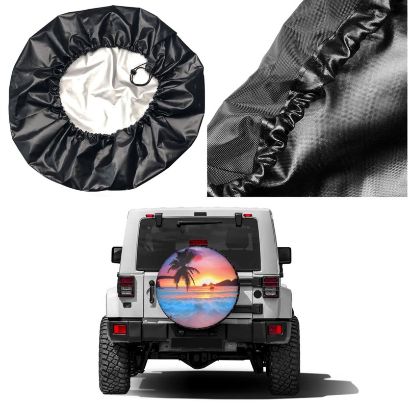 KiuLoam Ocean Sunrise Tropical Palm Tree Spare Tire Cover Polyester