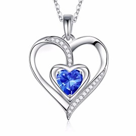 Iefil Birthstone Necklaces for Women - Mothers Day Gift Ideas, Anniversary Birthday Gifts for Women, Sapphire Heart Necklace, Silver September Birthstone Necklace, Jewelry Gifts for Her Wife Mom