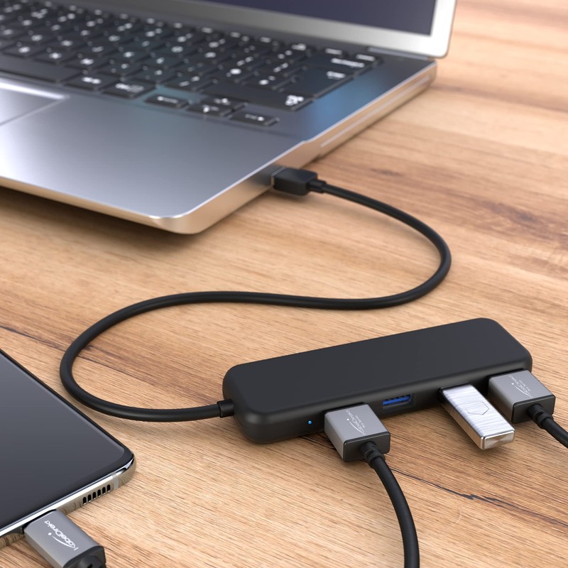 KabelDirekt – USB-3.0-Hub 4-Port (Slim-Design, Plug & Play an PC/Notebook/Mac,