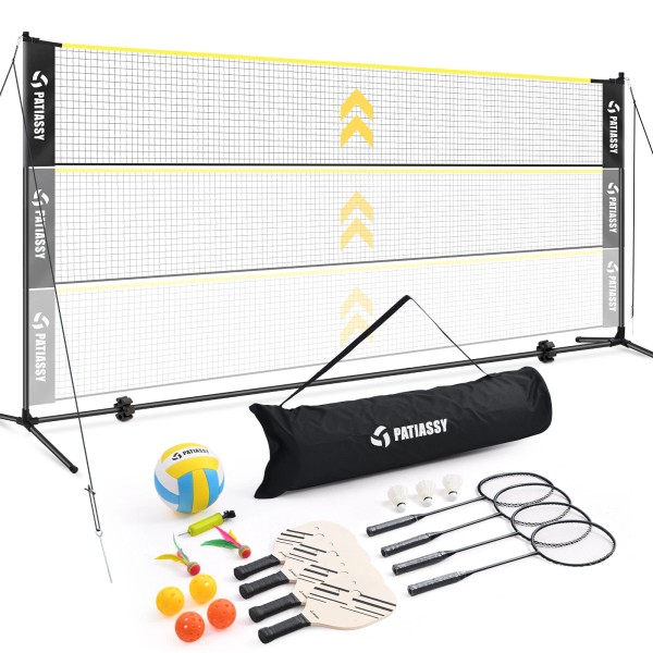 Patiassy 5.1-7.4ft Pickleball Volleyball Badminton Net Set for Backyard with