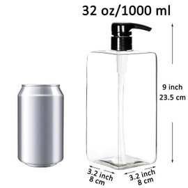 Youngever 3 Pack Pump Bottles for Shampoo 32 Ounce (1 Liter), Empty Shampoo Pump Bottles, Plastic Square with Lockdown-Leak Proof-Pumps (Clear)