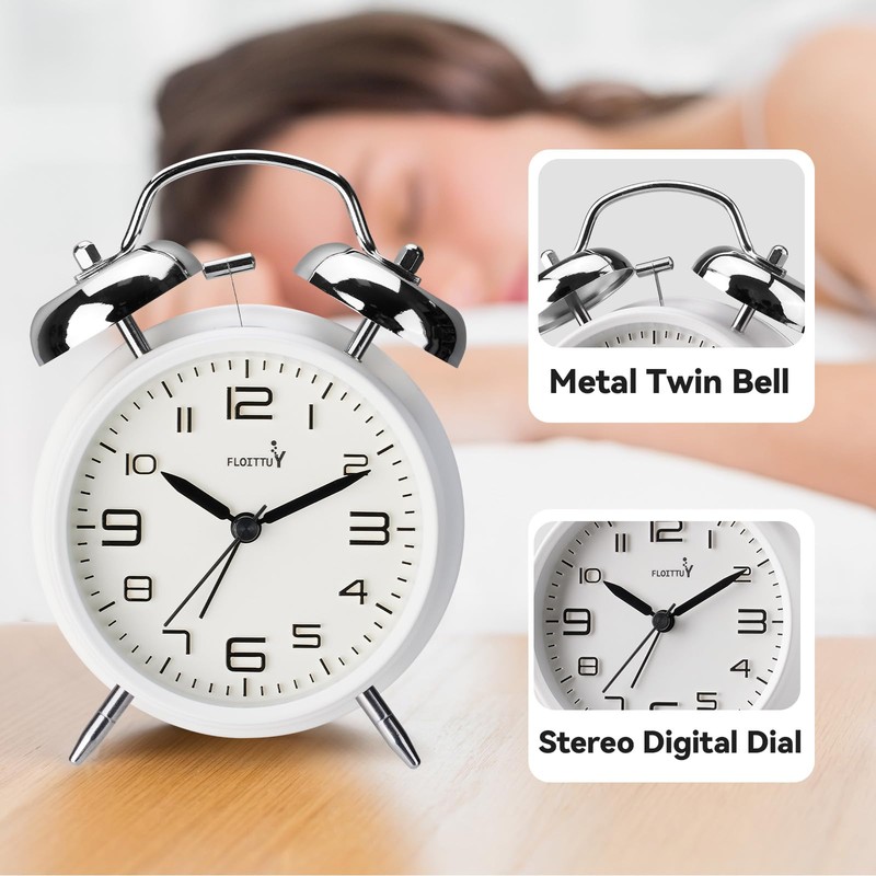 FLOITTUY (Loud Alarm for Deep Sleepers 4'' Twin Bell Alarm