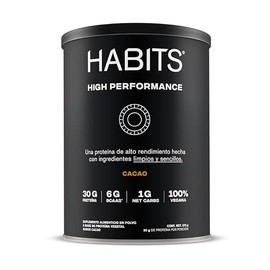 HABITS BY NOT A FANCY KITCHEN  High Performance  Proteína Vegana en Polvo  Sabor Cacao 578 g  30 g de Proteína Por Porción  Sin Azúcares Añadidos, 6g 