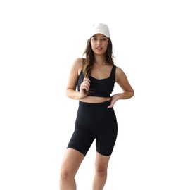 Ingrid & Isabel Postpartum Bike Short, Over The Belly fit, Compression for Support & Recovery, Black, Womens Size XS