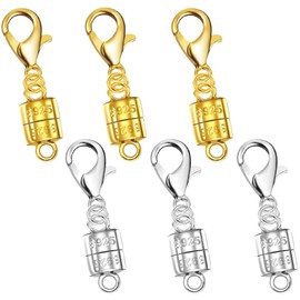 925 Sterling Silver Magnetic Necklace Clasps，Magnetic Necklace Clasps and Extenders，for Bracelet Necklace and Accessories (6pcs | 3glod & 3silver)