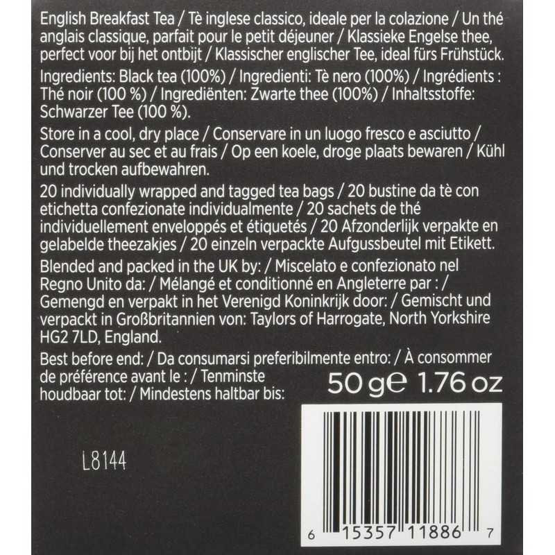 Taylors of Harrogate English Breakfast, 20 Count (Pack of 6)
