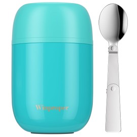 16OZ Vacuum Insulated Food Jar, Airtight Insulated Lunch Containers for Adult & Kids, Stainless Steel Food Container for Hot Food, Kids Lunch Cup with Spoon, School, Office, Picnic, Outdoor (Blue)