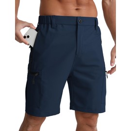 BOJIN Men's Hiking Cargo Shorts with 5 Zipper Pockets Lightweight Quick Dry Casual Wear Golf Fishing Shorts 9 inch Inseam BJ034 Navy Blue 3XL