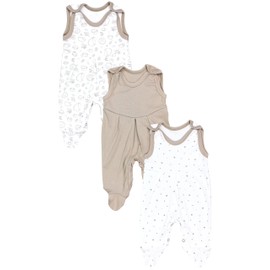 TupTam Baby Girls' Romper with Foot, Pack of 3, Hedgehog Stars Latte Brown