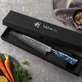 Wakoli Kiritsuke Chef Knife – Japanese-Style Kitchen Knife | 8-Inch Blade Made of 67-Layer Damascus Steel with Copper Inlay | Resin Handle | Professional Quality, Gift Box Included