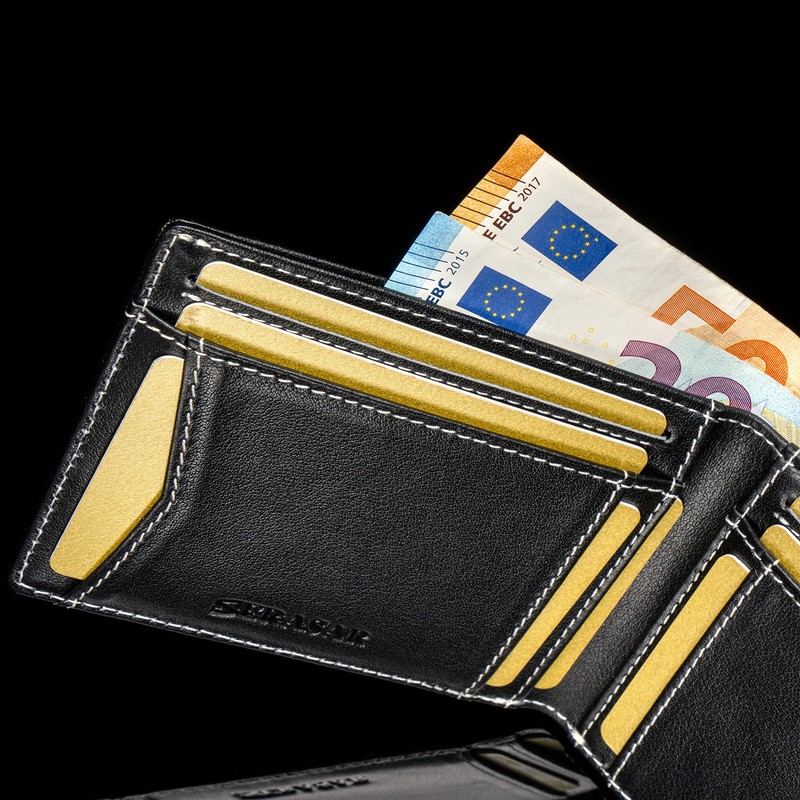 Black/White Leather Card Wallet for Men with RFID Blocker without