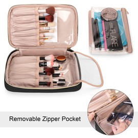 Yarwo Travel Makeup Brush Bag, Portable Organiser for Makeup Brush(up to 24cm), Travel Cosmetic Case with Detachable Transparent Pocket for Makeup Brush Set and Cosmetic Supplies, Black(BAG ONLY)