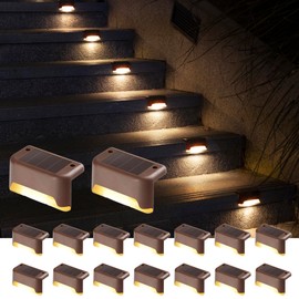 GIGALUMI GIGALUMI Solarlampen fr au?en, 16 Stck Treppenleuchtung, Solar Zaunlichter, Gartenleuchten, wasserdicht Solarleuchten fr Balkon, Treppen, Terrassen, Zaun, Hof, Patio(Braun, Warmwei?)