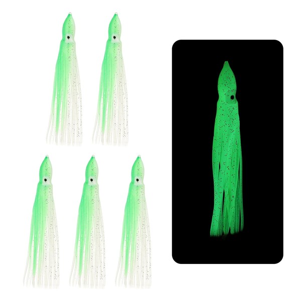 YELARXI Fishing Squid Skirts Glow Soft Plastic Trolling Lures, 12cm/5