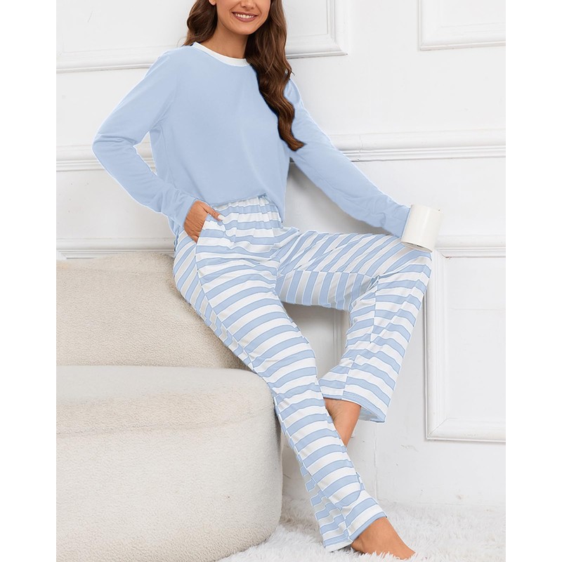 Atxnn Womens Pyjamas Set Cotton Nightwear Round Neck Soft Pjs