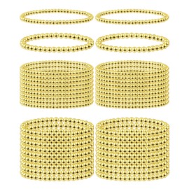 Taiyin 40 Pcs Gold Beaded Bracelet for Women Sets Gold Bead Bracelet Elastic Ball Bracelet Gold Beaded Bracelets for Women Beaded Stretch Bracelets for Friendship Jewelry Gifts, 4 mm and 6 mm