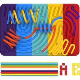 Muomdid Sensory Activity Board Silicone Fidget Toys Double-Sided Sensory Toys for Stress Relief Anxiety ADHD Autism Rectangle Sensory Fidget Board Includes Portable Travel Bag 20 Strings (Dark Green)