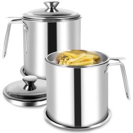 2PCS Oil Strainer Pot 1.8L Stainless Steel Oil Storage Can with Strainer and Dust-Proof Lid Reusable Grease Saver Wide Mouth Oil Filter Pot for Storing Frying Oil and Cooking Grease