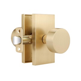 Gold Door Knob 1 Pack, Door Knobs Interior No Lock, Modern Closet Door Knob, Keyless Passage Door Handle, Indoor Door Knob for Hall, Reversible for Left/Right Sided Doors, Satin Brass Door Knob