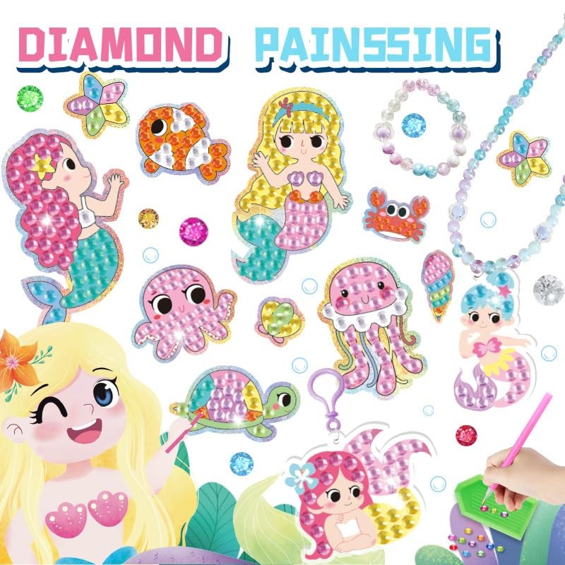Buziba Diamond Art Kits Mermaid Diamond Painting Keychains 5D Gem