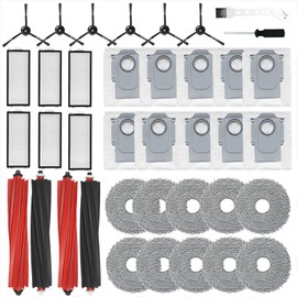 36 Pack Replacement Accessories for Roborock Qrevo Master/Qrevo Slim Robot Vacuum Cleaner, 2 Pairs Mainbrush,6 HEPA Filters,10 Dust Bags, 10 Mop Pads, 6 Side Brushes,1 Cleaning Brush,1 Screwdriver