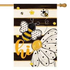 AVOIN colorlife Hi Bee Daisy House Flag 28x40 Inch Double Sided Outside, Spring Summer Stripes Yard Outdoor Flag