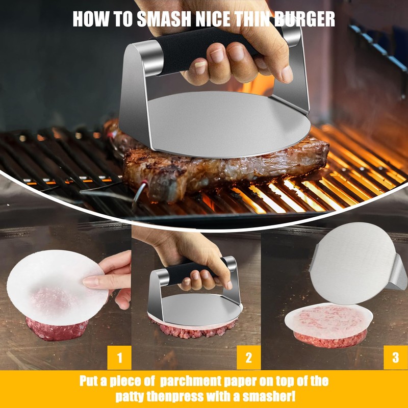Qcdou Burger Press Kit, Smash Burger Press, 6PCS Flat Top