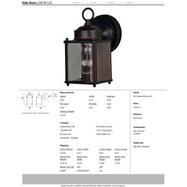 Maxim 6879CLOI Side Door 1-Light Outdoor Wall Mount, Oil Rubbed Bronze Finish, Clear Glass, MB Incandescent Incandescent Bulb , 100W Max., Damp Safety Rating, 2700K Color Temp, Standard Dimmable, Glass Shade Material, 4600 Rated Lumens