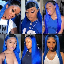 Raivide Blue Bundle Ombre Straight Human Hair Bundles Brazilian Blue Straight Bundles Human Hair Weave 12 14 16 Inch Ombre Bundle