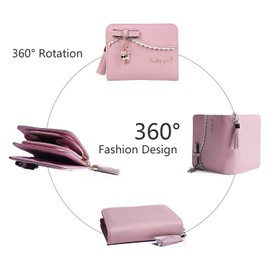 Syrads Women's PU Leather Wallet with Large Capacity for Women Wallet with Multiple Card Slots for Girls, pink, Classic