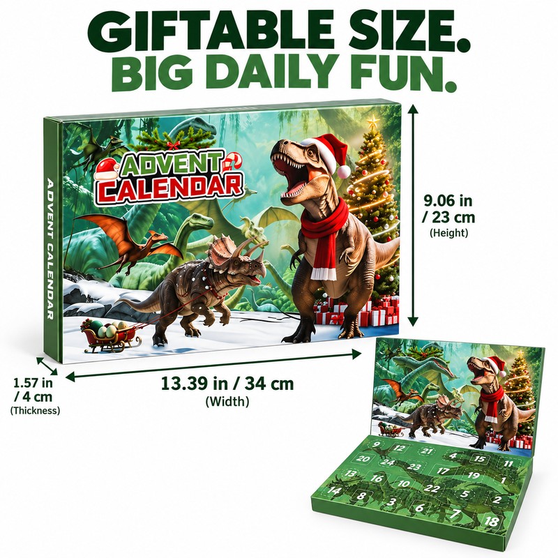 Dinosaur Christmas Countdown Calendar 2026, 24-Day Advent Calendar with 24
