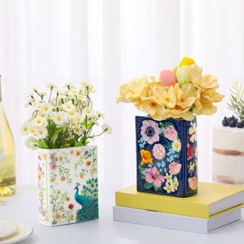 Uiifan 2 Pcs Ceramic Book Shaped Vase Small Decorative Gift Decorations for Mom Cute Flower Vases Home Decor for Bookshelf Dining Table Desk Office Home Decor for Book Lovers(Trendy)