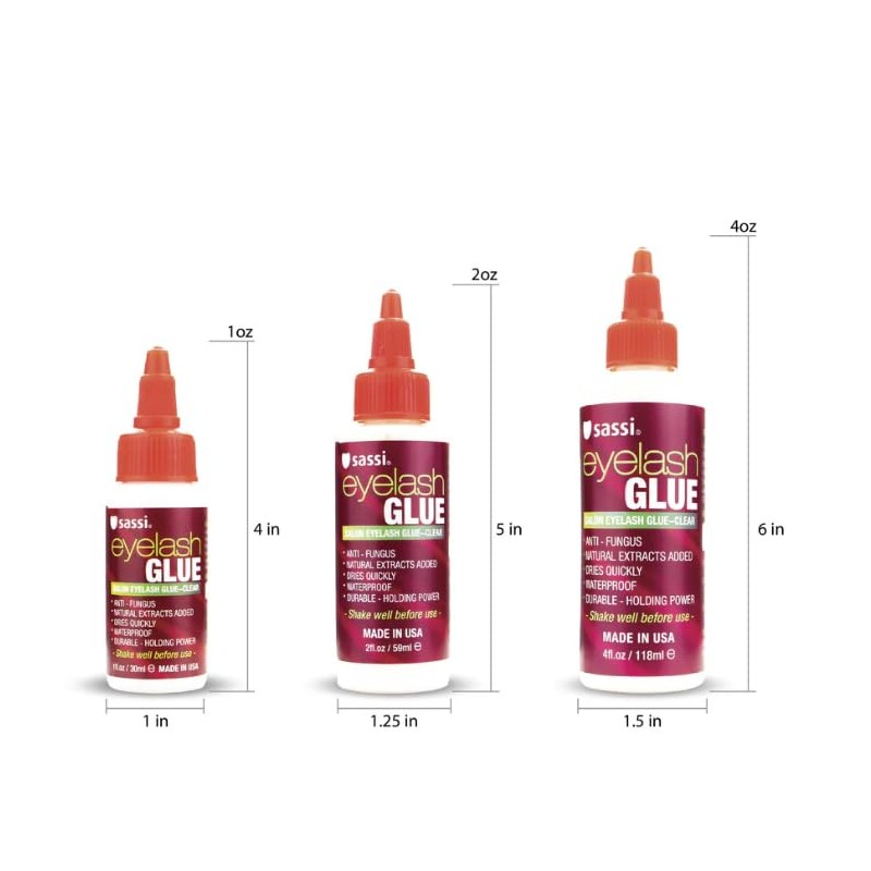 Sassi Eyelash Glue Clear 2oz | Quick-Drying, Natural Extract Formula,
