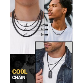 PROSTEEL Black Necklace for Men 2mm Thin Chain Layered Long Necklace Gift Box Included