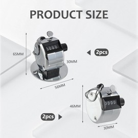 Clicker Counter 4 Pcs Hand Counter Clicker 2.2 * 2.5 * 1.1in Counters, with Metal Shell, 4 Digits, Suitable for Golf, Laps and Rows (Normal Type*2+Base Type*2)