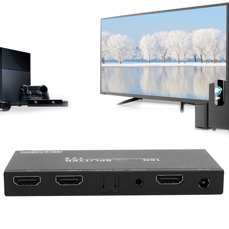 B12SA Black 1×2 HDMI 2.0 Splitter Aluminium Alloy with Scaler