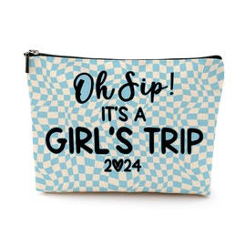 Girl Trip 2024 Cosmetic Bag Retro Plaid Makeup Bag Girls Trip Gifts Favors Girls Weekend Gifts Summer Vacation Funny Friendship Gifts for Women Soul Sister Her Bachelorette Party Birthday Christmas
