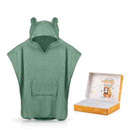Fuchs&Panda® Children's Bath Poncho Extra Warm, Soft & Cuddly (100% Bamboo) Bath Poncho Baby & Children Bath Poncho Towel Poncho Children with Great Gift Packaging (Copper Green)