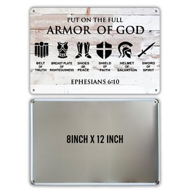 QIONGQI Funny Put on The Full Armor of God Metal Tin Sign Wall Decor, Farmhouse Rustic Christian Sign for Home Decor Gifts